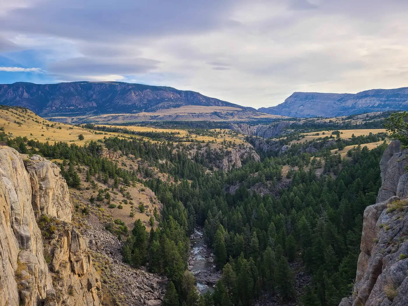 A canyon outside Cody, Wyoming, with mountains beyond