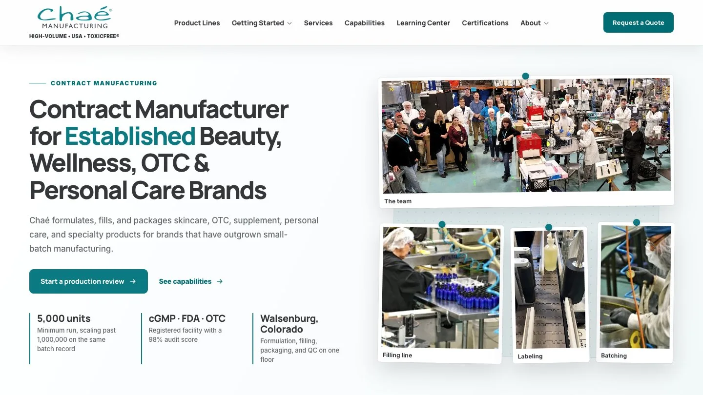 Chaé Manufacturing website today